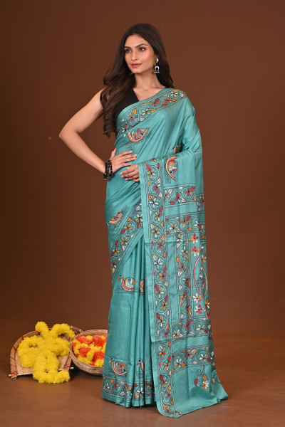 SAPTAPARNA BLENDED SILK KANTHA SAREE