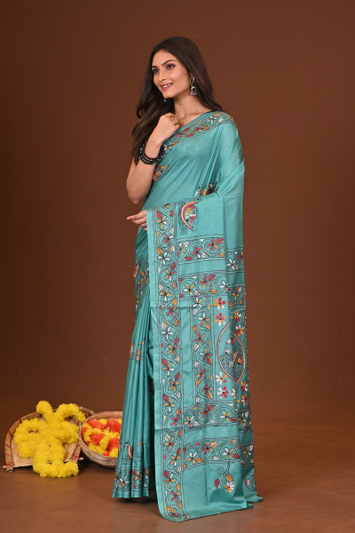 SAPTAPARNA BLENDED SILK KANTHA SAREE