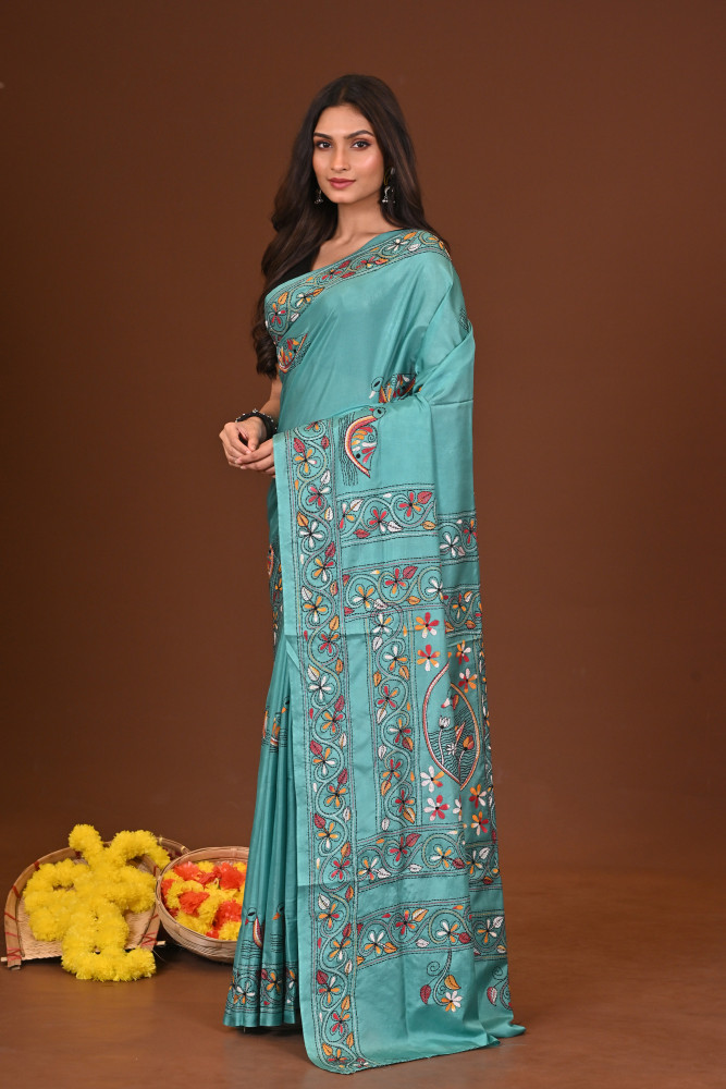 SAPTAPARNA BLENDED SILK KANTHA SAREE