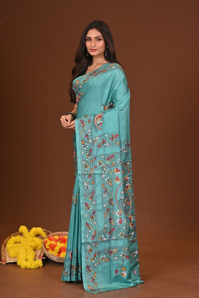 SAPTAPARNA BLENDED SILK KANTHA SAREE