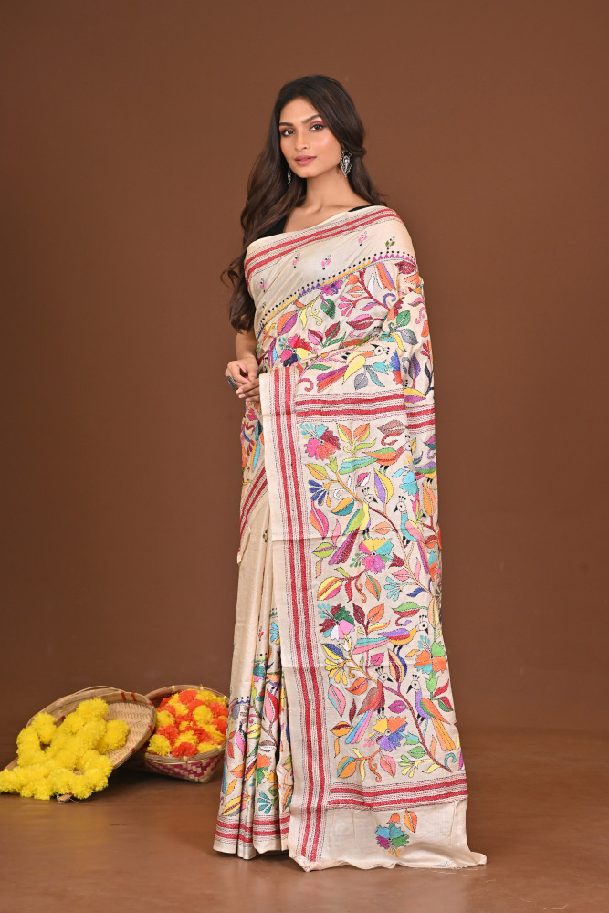 SHAANTASHARODINI PURE SILK KANTHA SAREE