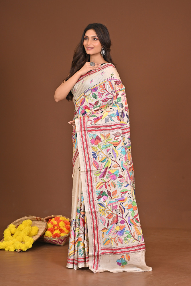 SHAANTASHARODINI PURE SILK KANTHA SAREE