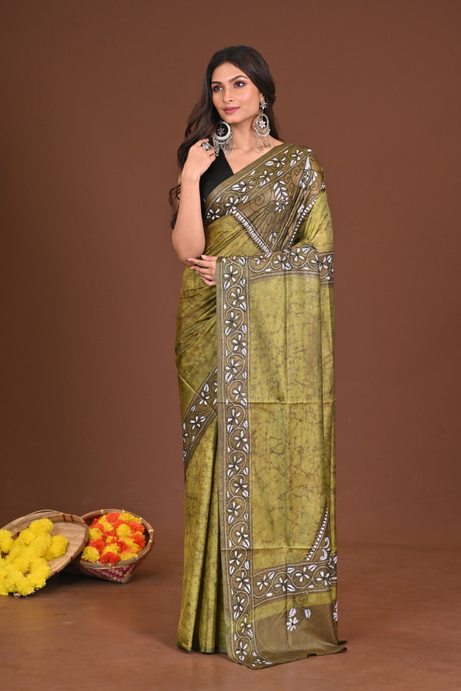 SHARODIYA BLENDED SILK KANTHA SAREE