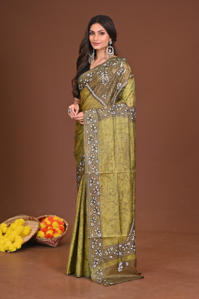 SHARODIYA BLENDED SILK KANTHA SAREE