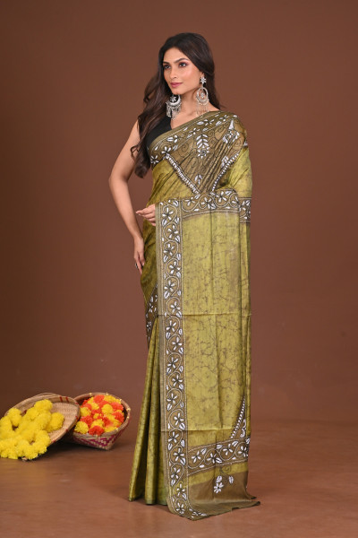 SHARODIYA BLENDED SILK KANTHA SAREE