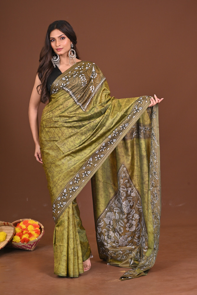 SHARODIYA BLENDED SILK KANTHA SAREE