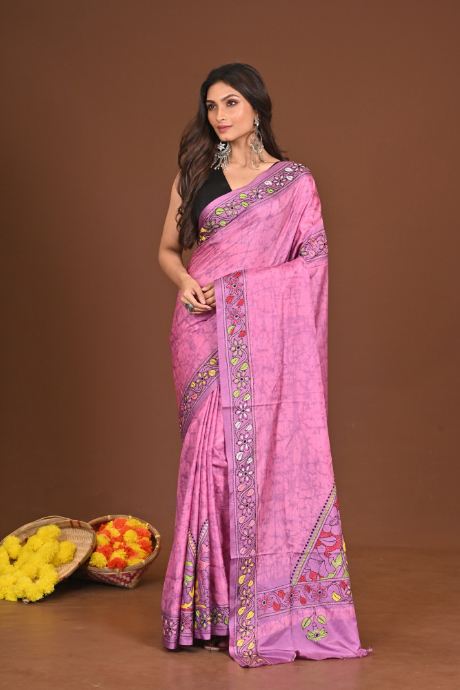 SHARODIYASROT BLENDED SILK KANTHA SAREE
