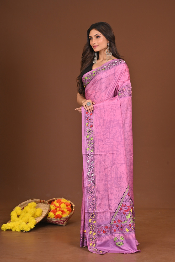 SHARODIYASROT BLENDED SILK KANTHA SAREE