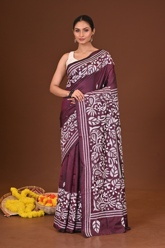 SHARODSHIULI BLENDED SILK KANTHA SAREE