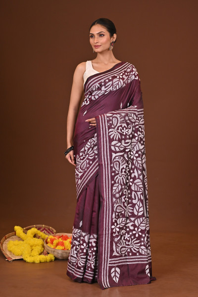 SHARODSHIULI BLENDED SILK KANTHA SAREE