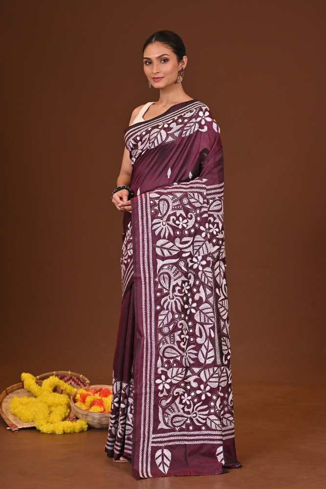 SHARODSHIULI BLENDED SILK KANTHA SAREE