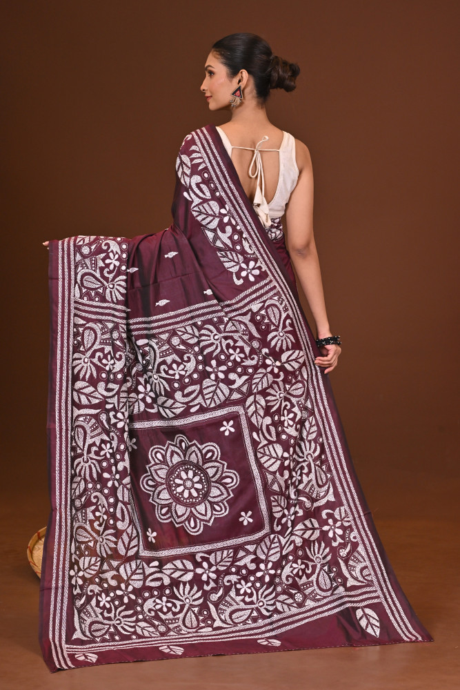 SHARODSHIULI BLENDED SILK KANTHA SAREE