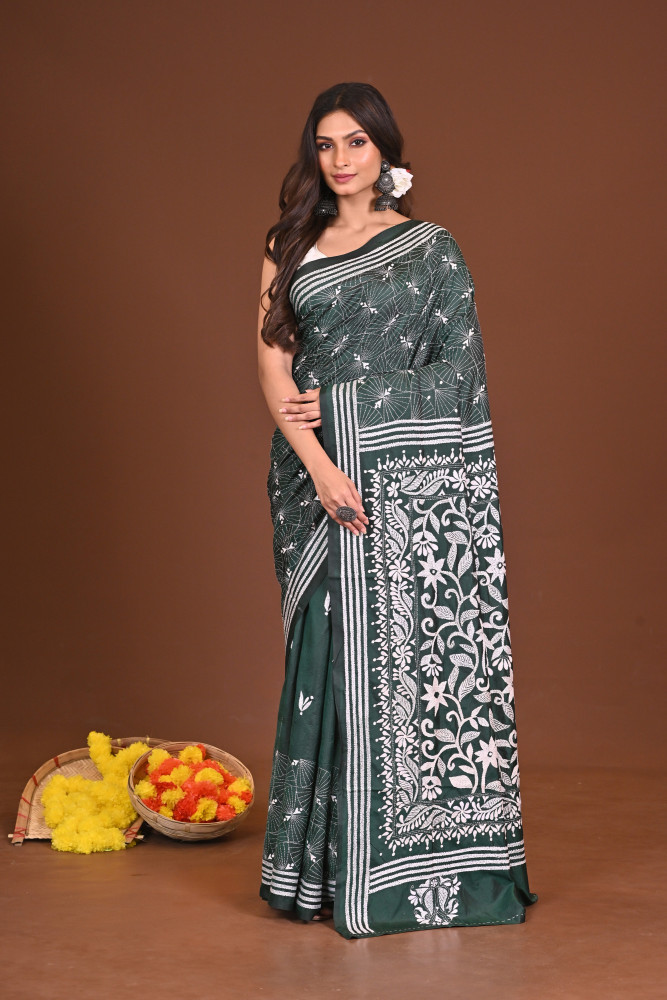 SHOBUJSHARONA BLENDED SILK KANTHA SAREE
