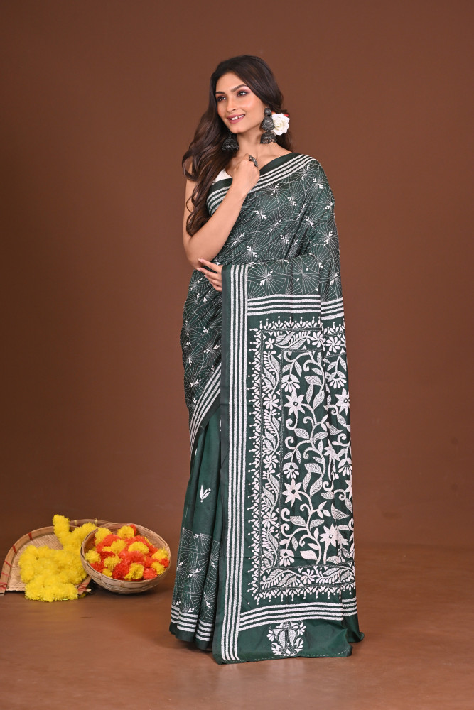 SHOBUJSHARONA BLENDED SILK KANTHA SAREE
