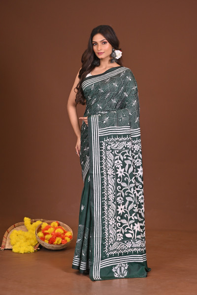 SHOBUJSHARONA BLENDED SILK KANTHA SAREE