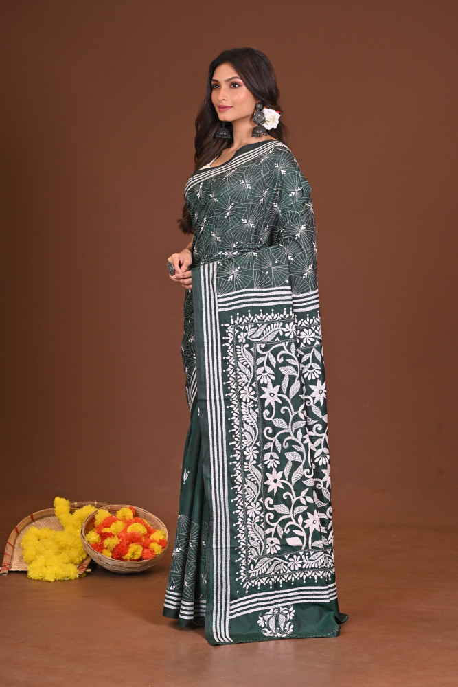 SHOBUJSHARONA BLENDED SILK KANTHA SAREE