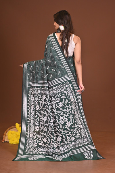 SHOBUJSHARONA BLENDED SILK KANTHA SAREE