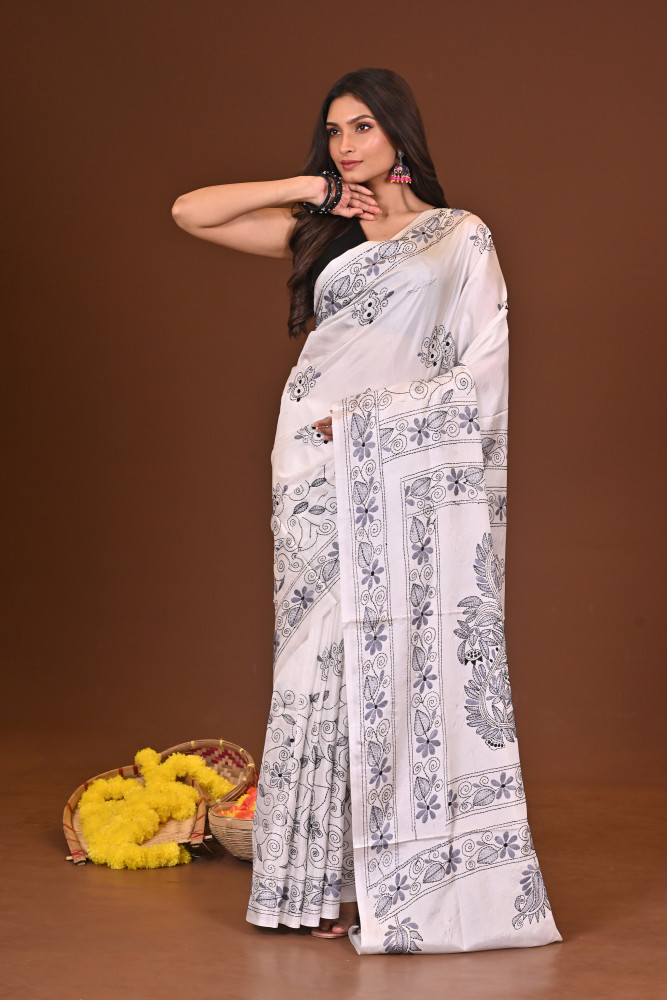 SHUKLAMALA BLENDED SILK KANTHA SAREE
