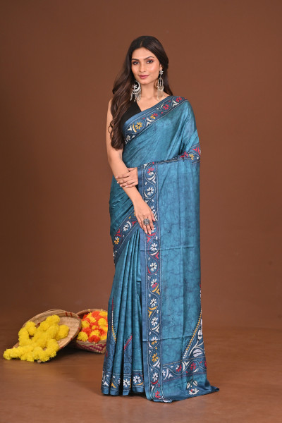 SHYAMAANURAGI BLENDED SILK KANTHA SAREE