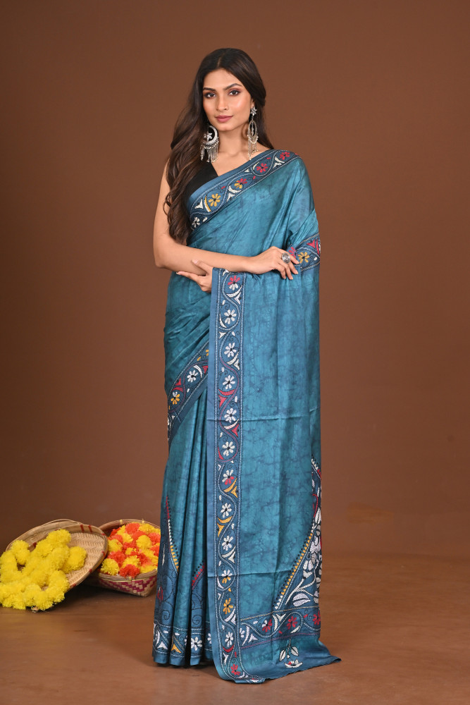 SHYAMAANURAGI BLENDED SILK KANTHA SAREE