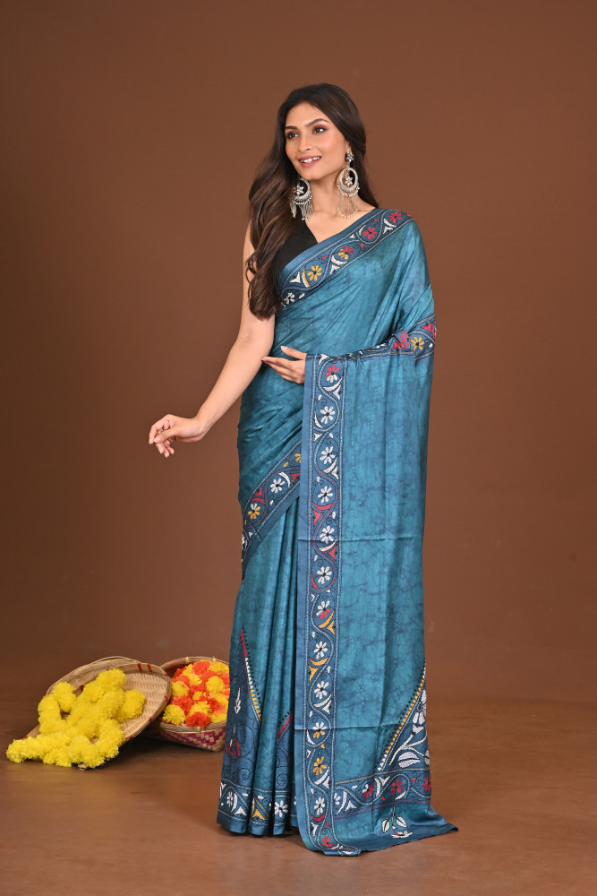 SHYAMAANURAGI BLENDED SILK KANTHA SAREE
