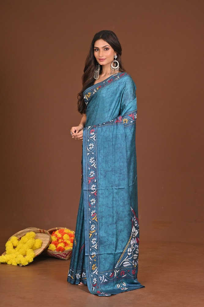 SHYAMAANURAGI BLENDED SILK KANTHA SAREE