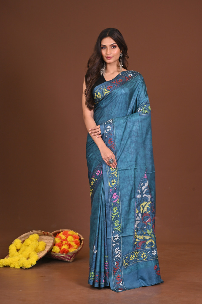 SHYAMALINI BLENDED SILK KANTHA SAREE
