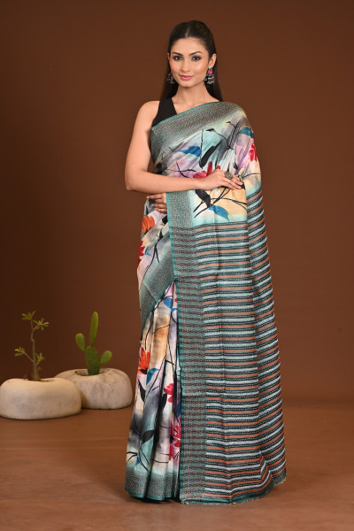SILK JALCHURI HAND PRINT KANTHA SAREE