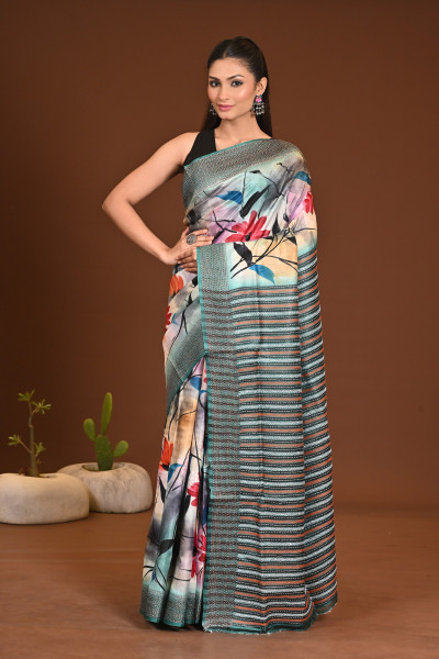 SILK JALCHURI HAND PRINT KANTHA SAREE