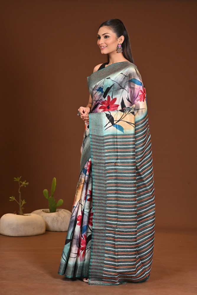 SILK JALCHURI HAND PRINT KANTHA SAREE