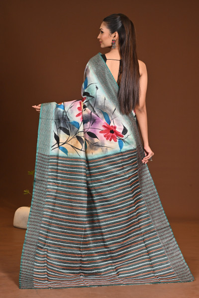 SILK JALCHURI HAND PRINT KANTHA SAREE