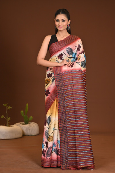 SILK JALCHURI HAND PRINT KANTHA SAREE