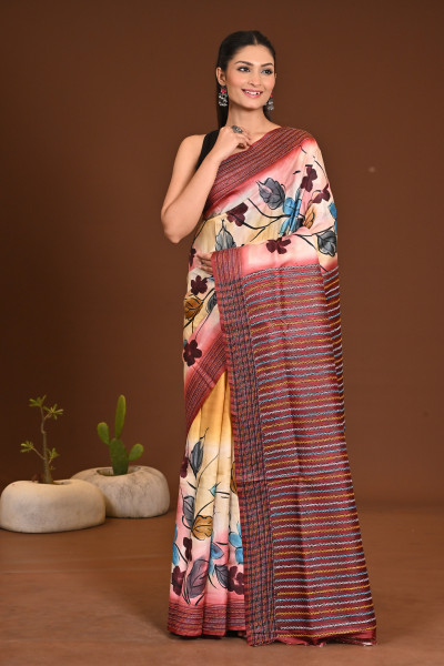 SILK JALCHURI HAND PRINT KANTHA SAREE