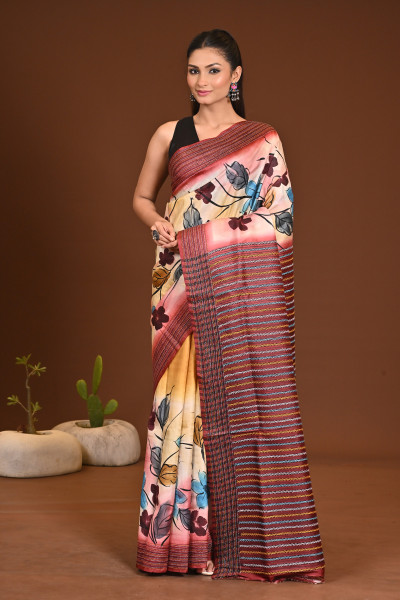 SILK JALCHURI HAND PRINT KANTHA SAREE