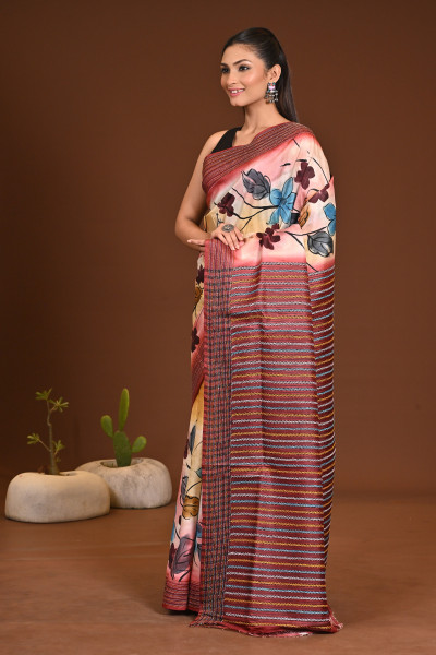 SILK JALCHURI HAND PRINT KANTHA SAREE