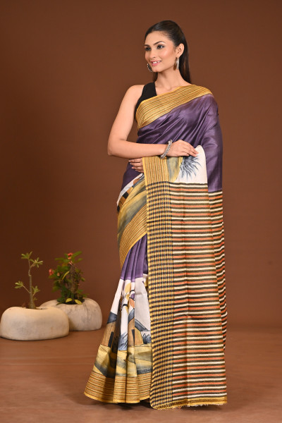 SILK JHALCHURI HANDPRINT SAREE