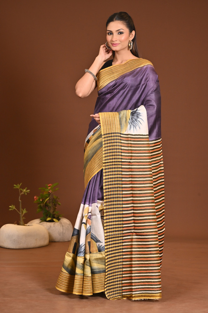 SILK JHALCHURI HANDPRINT SAREE
