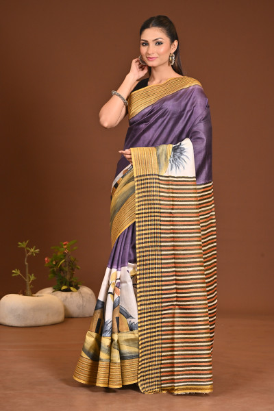 SILK JHALCHURI HANDPRINT SAREE