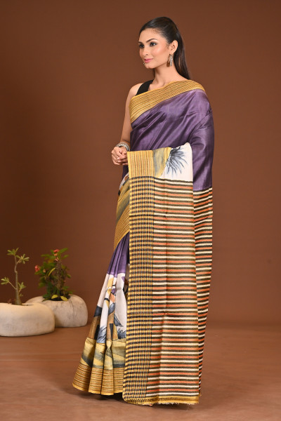 SILK JHALCHURI HANDPRINT SAREE