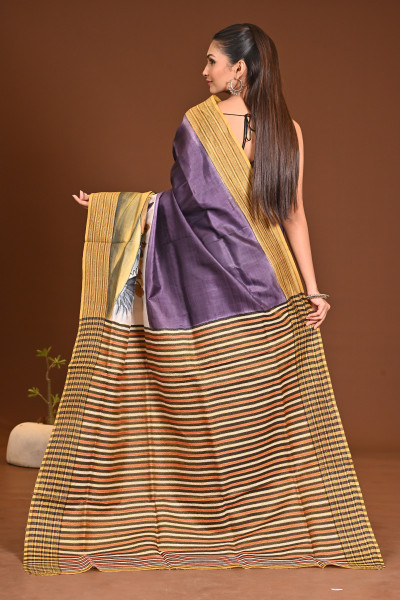 SILK JHALCHURI HANDPRINT SAREE