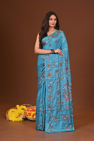 SONDHYARAGINI BLENDED SILK KANTHA SAREE