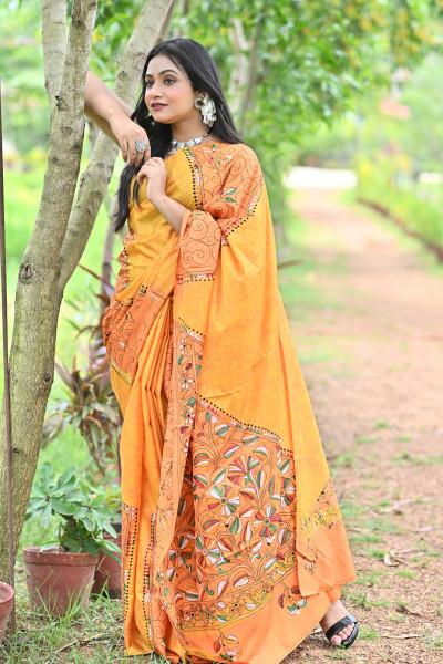 MAHAMAYA BLENDED SILK BATIK KANTHA SAREE