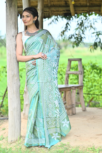 BHUVANESHWARI BLENDED SILK KANTHA SAREE