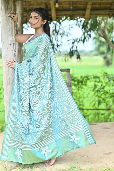 BHUVANESHWARI BLENDED SILK KANTHA SAREE