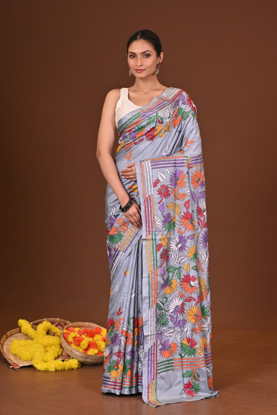 SUBHRANGI BLENDED SILK KANTHA SAREE