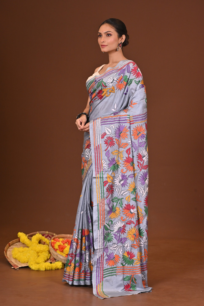 SUBHRANGI BLENDED SILK KANTHA SAREE