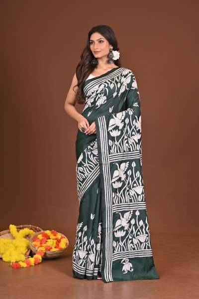 SUNDARSHARONI BLENDED SILK KANTHA SAREE