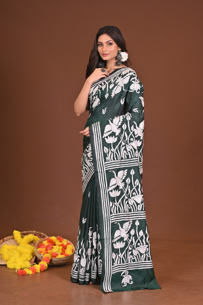 SUNDARSHARONI BLENDED SILK KANTHA SAREE