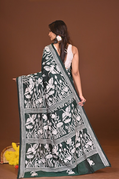 SUNDARSHARONI BLENDED SILK KANTHA SAREE