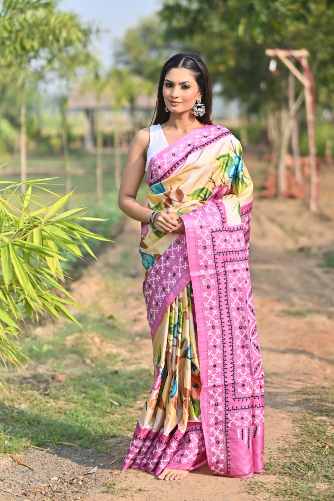 Image of TOSSOR BLOCK HANDPRINT GUJRATI SAREE